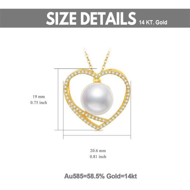 14K Gold Pearl Heart Pendant Necklace-4