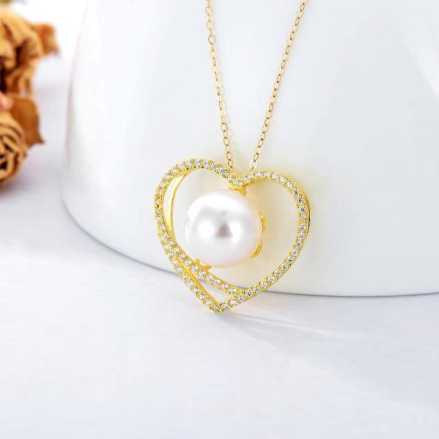 14K Gold Pearl Heart Pendant Necklace-2