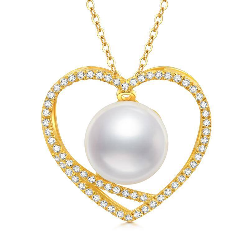 14K Gold Perle Herz-Anhänger Halskette-1
