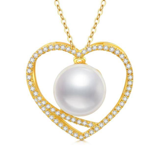 14K Gold Pearl Heart Pendant Necklace-4