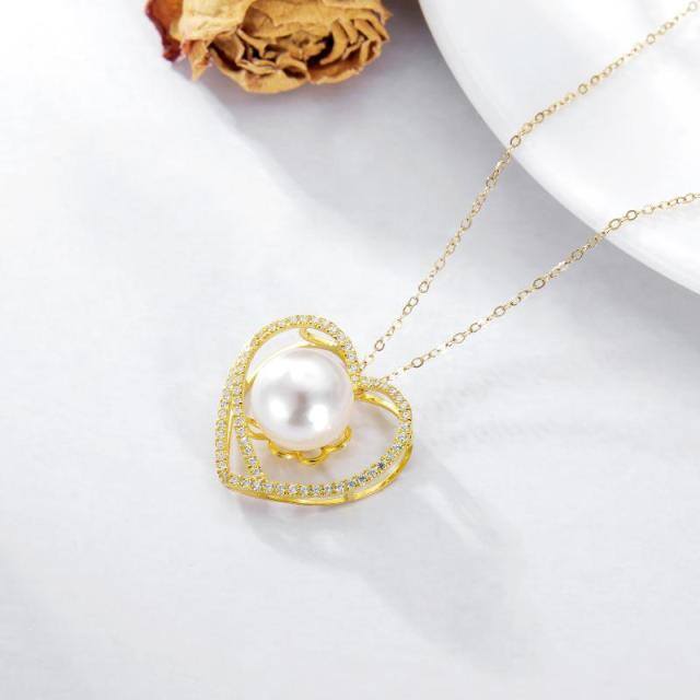 14K Gold Pearl Heart Pendant Necklace-3