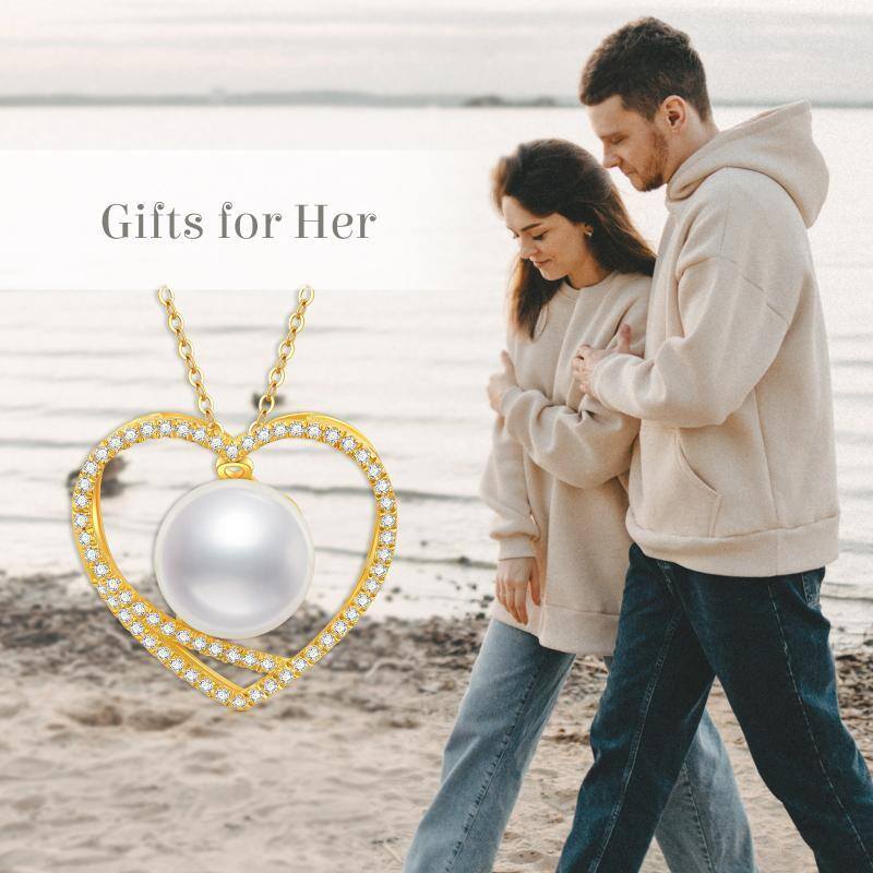 14K Gold Pearl Heart Pendant Necklace-6