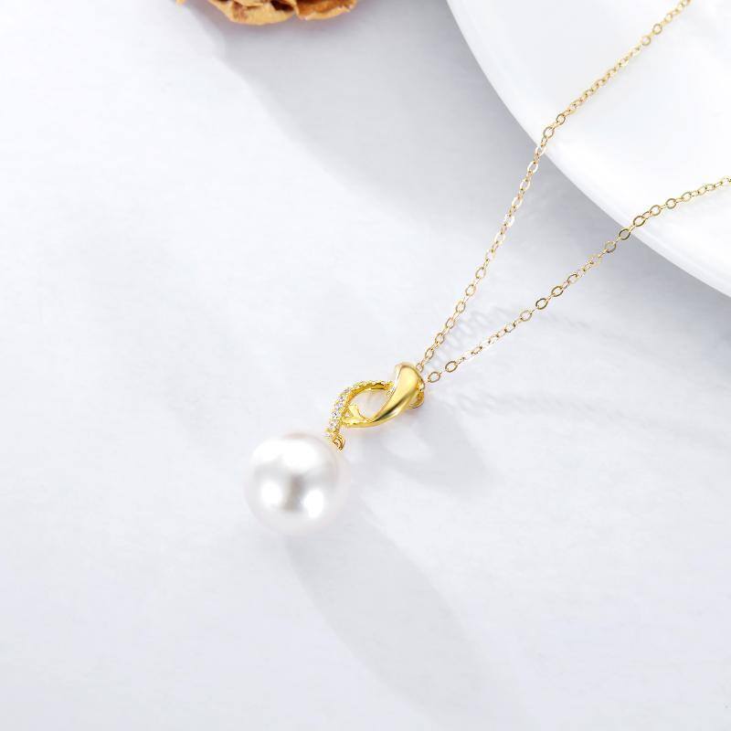 14K Gold Circular Shaped Pearl Dolphin Pendant Necklace-4