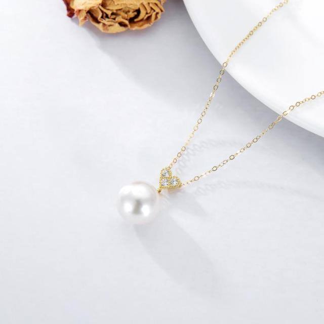 14K Gold Moissanite & Pearl Heart Pendant Necklace-3