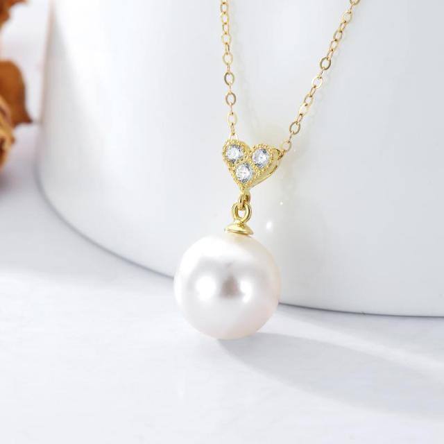 14K Gold Moissanite & Pearl Heart Pendant Necklace-2