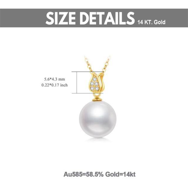 14K Gold Moissanite & Pearl Round Pendant Necklace-4