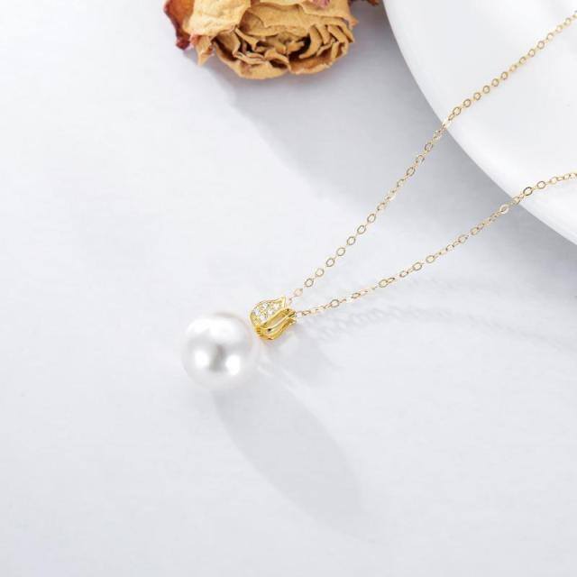 14K Gold Moissanite & Pearl Round Pendant Necklace-3