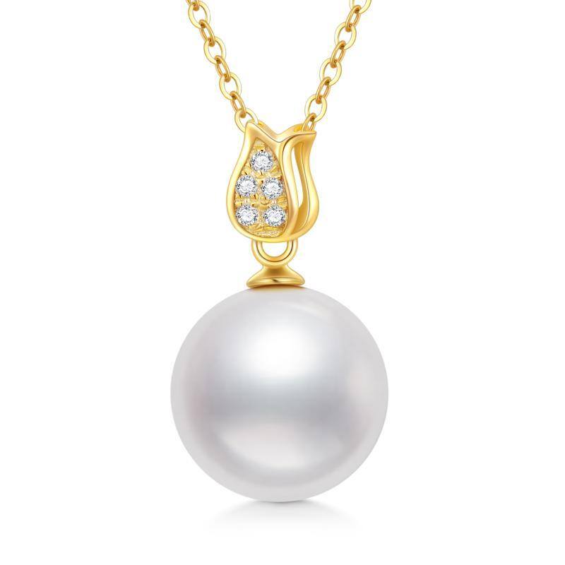 14K Gold Moissanite & Pearl Round Pendant Necklace-1