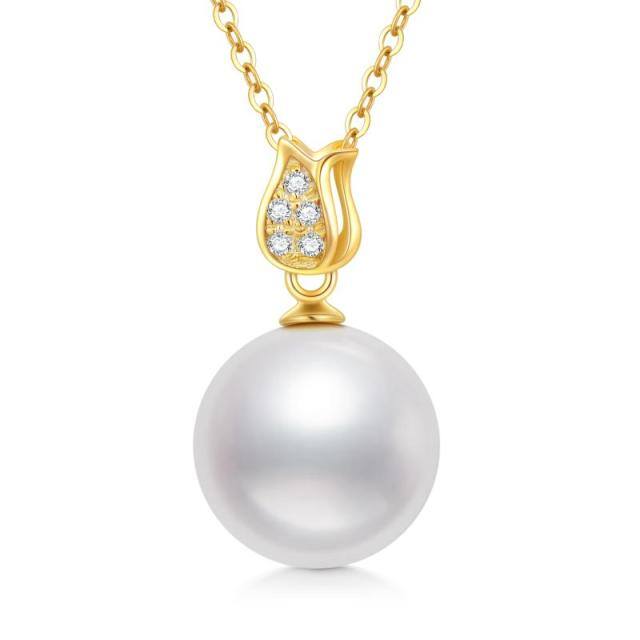 14K Gold Moissanite & Pearl Round Pendant Necklace-0