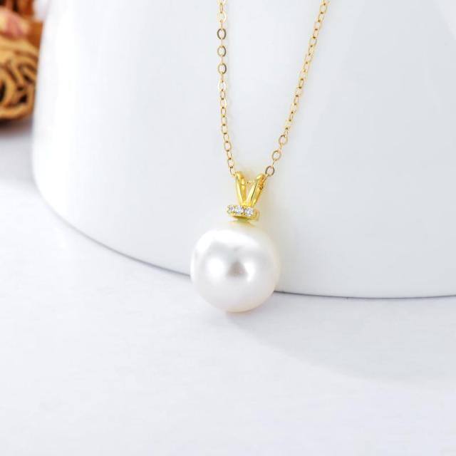 14K Yellow Gold Plated Moissanite & Pearl Mother Pendant Necklace-3