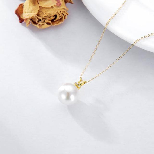 14K Yellow Gold Plated Moissanite & Pearl Mother Pendant Necklace-4