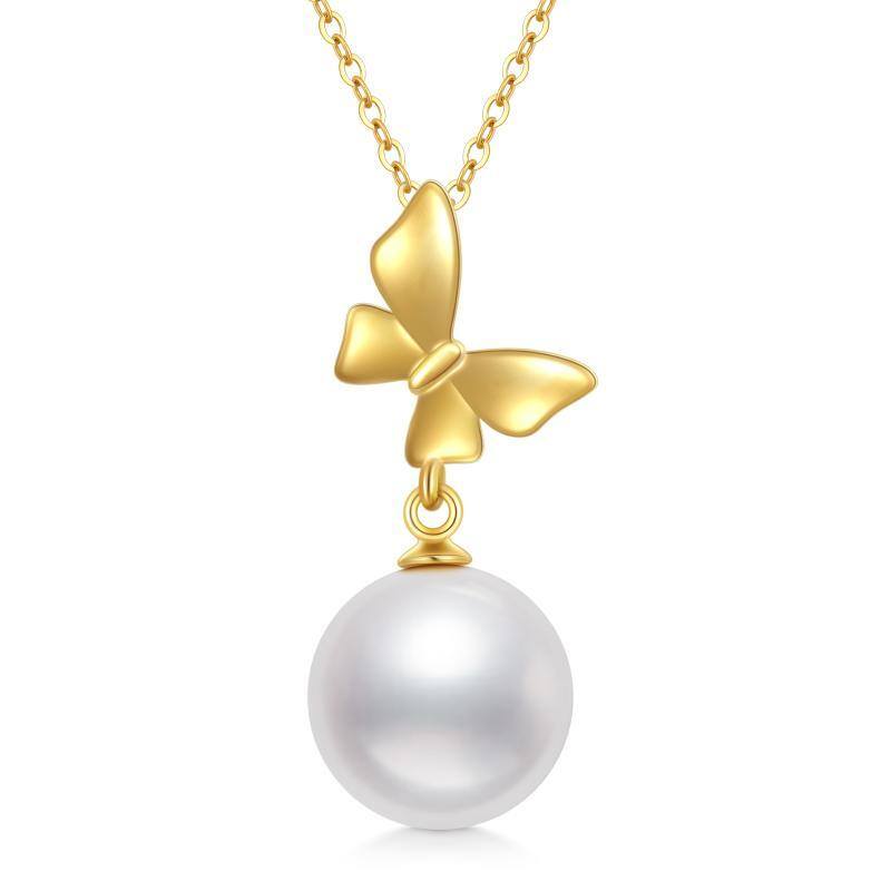 14K Gold Circular Shaped Pearl Bow Pendant Necklace-1