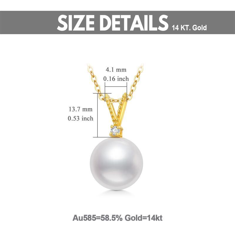 14K Gold Moissanite & Pearl Round Pendant Necklace-5