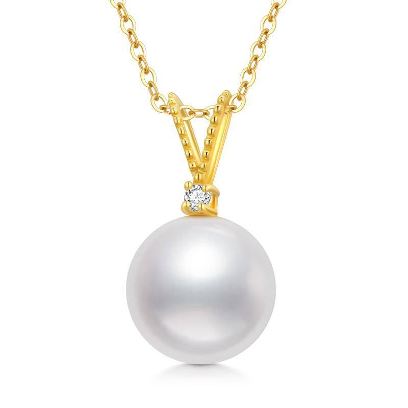 14K Gold Moissanite & Pearl Round Pendant Necklace-1