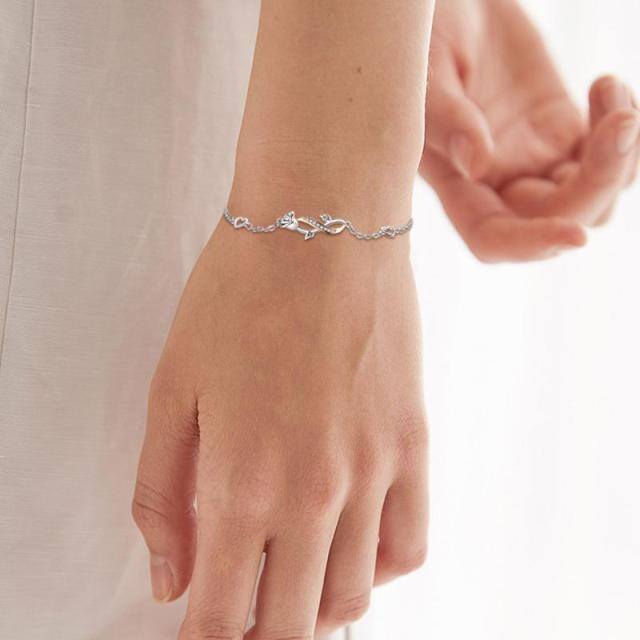 Sterling Silver Two-tone Circular Shaped Cubic Zirconia Rose & Infinity Symbol Pendant Bracelet-1