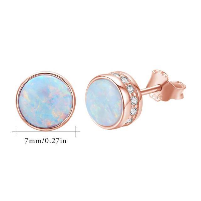 Sterling Silver with Rose Gold Plated Opal Round Stud Earrings-7