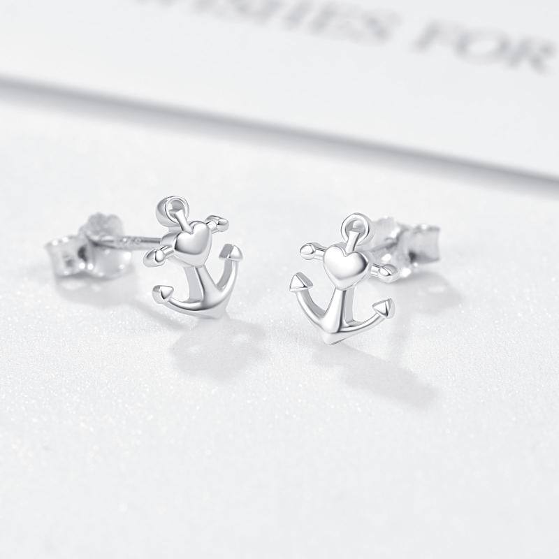 Boucles d'oreilles ancre en argent sterling-4