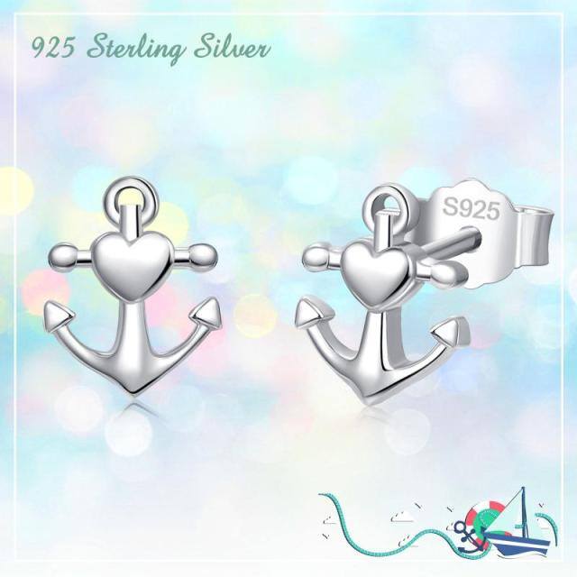 Sterling Silver Anchor Stud Earrings-6