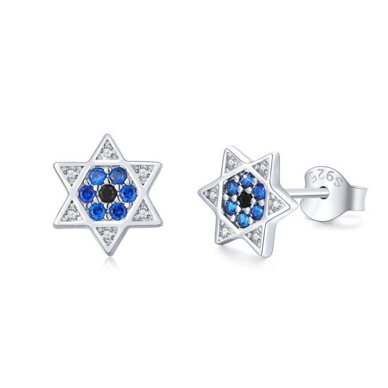 Sterling Silver Star Of David Stud Earrings-1