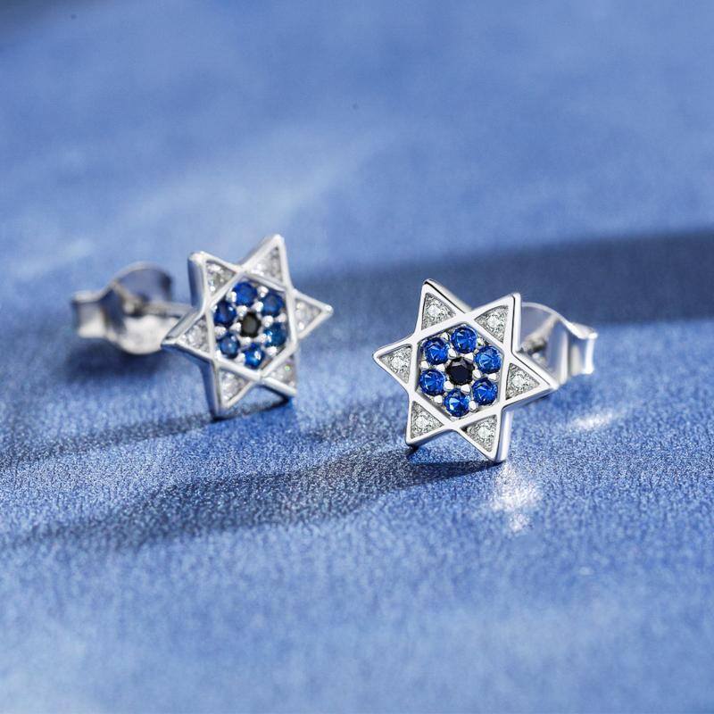 Sterling Silver Star Of David Stud Earrings-4