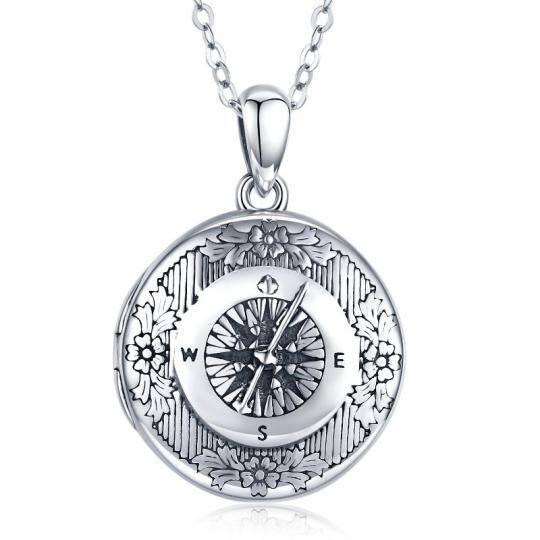 Sterling Silver Personalized Photo & Compass Personalized Photo Locket Necklace