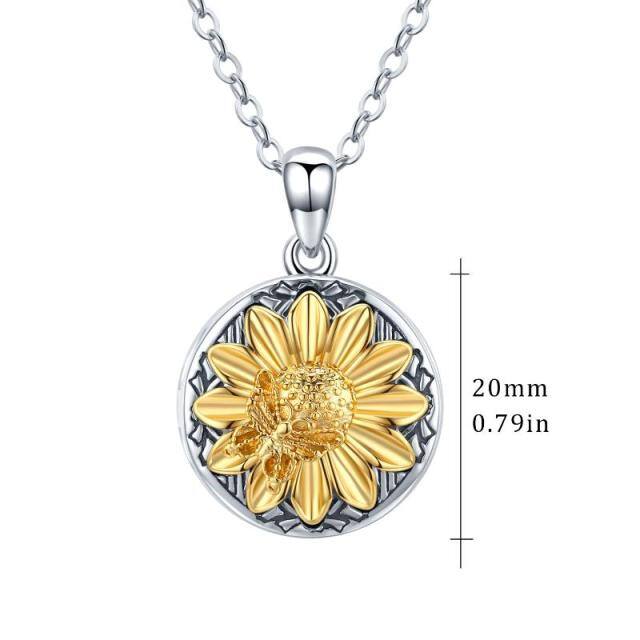 Sterling Silver Two-tone Cubic Zirconia Sunflower Personalized Photo Locket Necklace-2