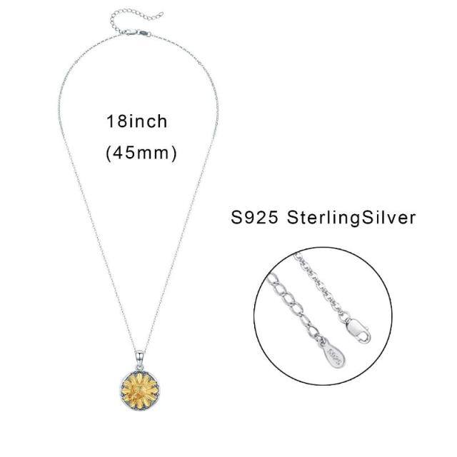 Colar com medalhão fotográfico personalizado de girassol de zircônia cúbica de dois tons em prata esterlina-3