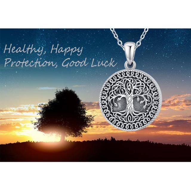 Sterling Silver Vintage Oxidized Tree Of Life Personalized Photo Locket Necklace-3