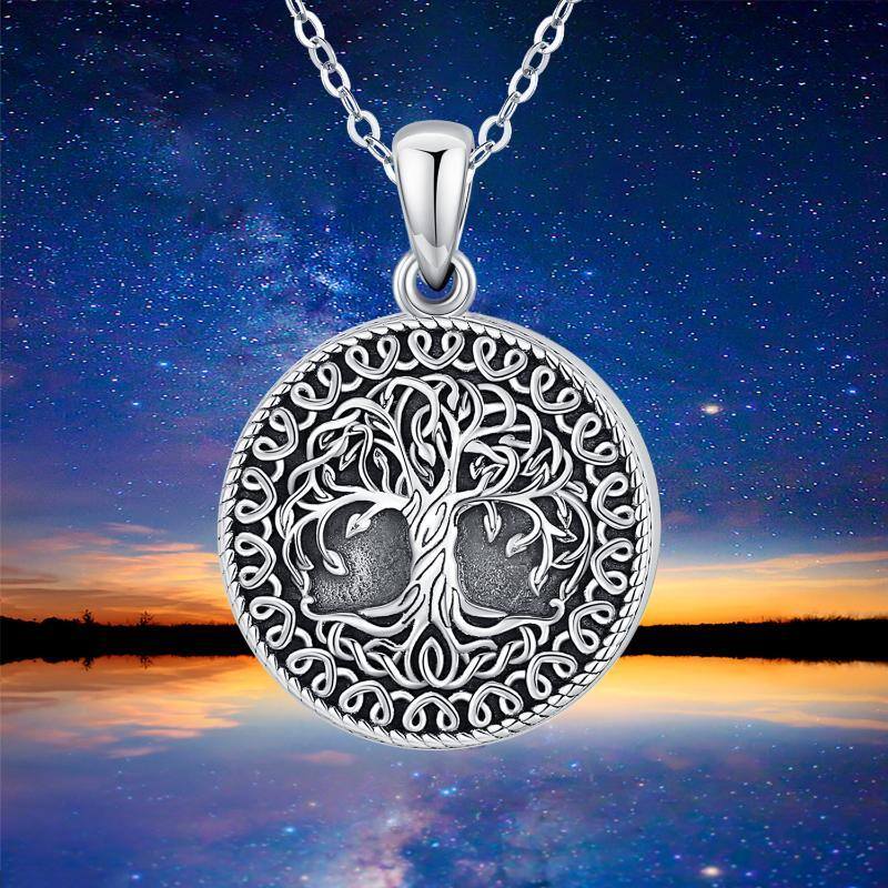 Collier en argent Sterling Vintage Oxidized Tree Of Life Personalized Photo Locket Necklace-5