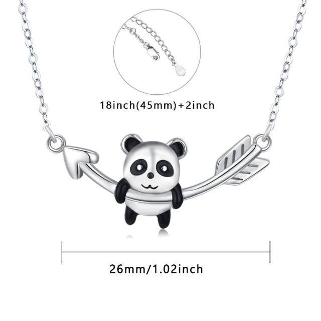 Sterling Silver Two-tone Panda & Arrow Pendant Necklace-3