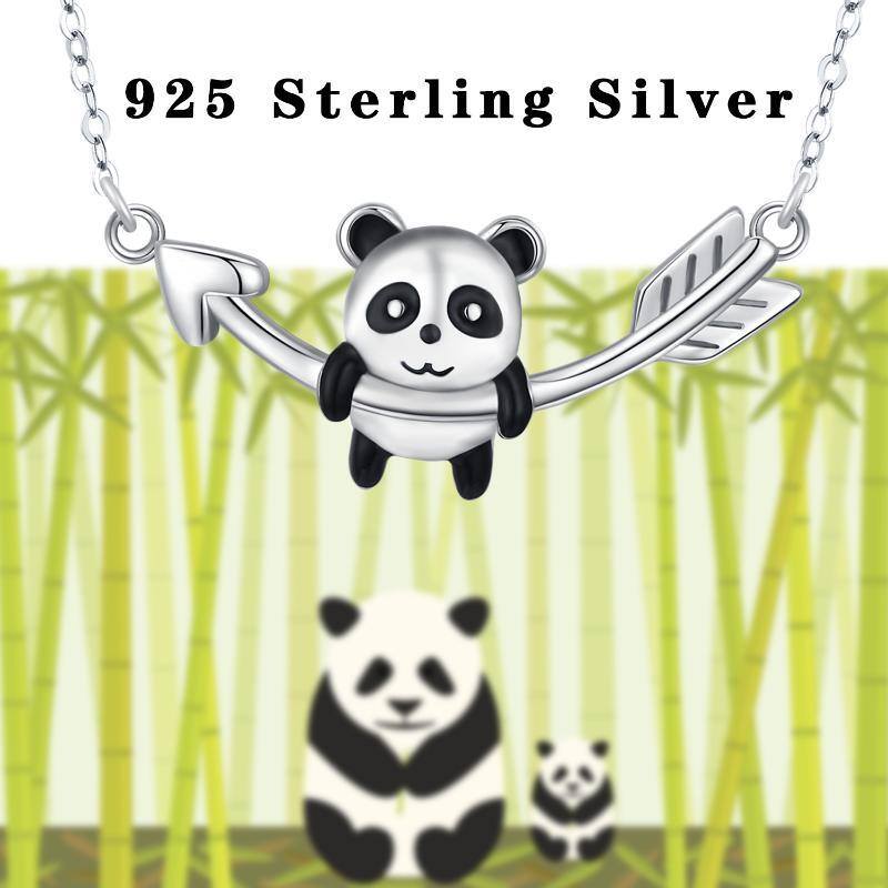 Sterling Silver Two-tone Panda & Arrow Pendant Necklace-6