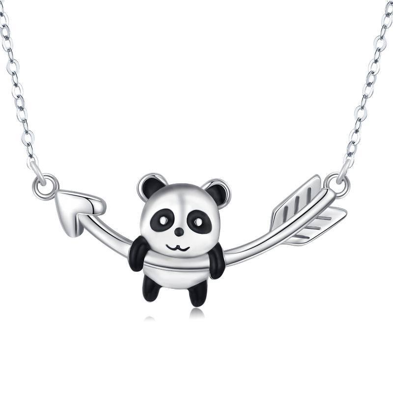 Sterling Silver Two-tone Panda & Arrow Pendant Necklace-1