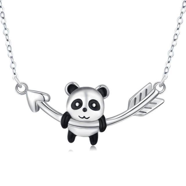 Sterling Silver Two-tone Panda & Arrow Pendant Necklace-0