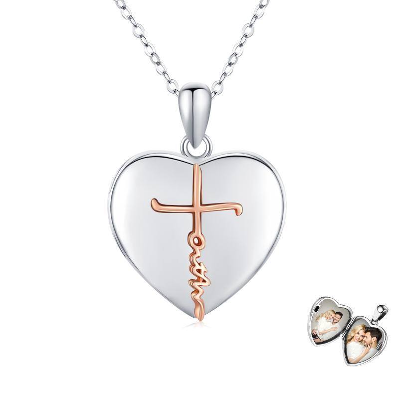 Collar con colgante de corazón de plata de ley con palabra grabada-1