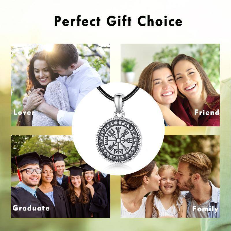 Sterling Silver Compass & Viking Rune Personalized Photo Locket Necklace-7