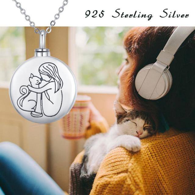 Sterling Silver Cat Urn Necklace for Ashes with Engraved Word-5