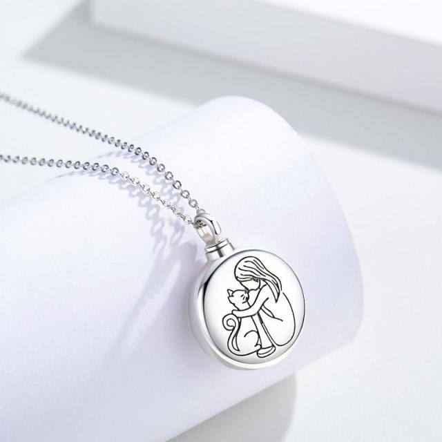 Sterling Silver Cat Urn Necklace for Ashes with Engraved Word-3