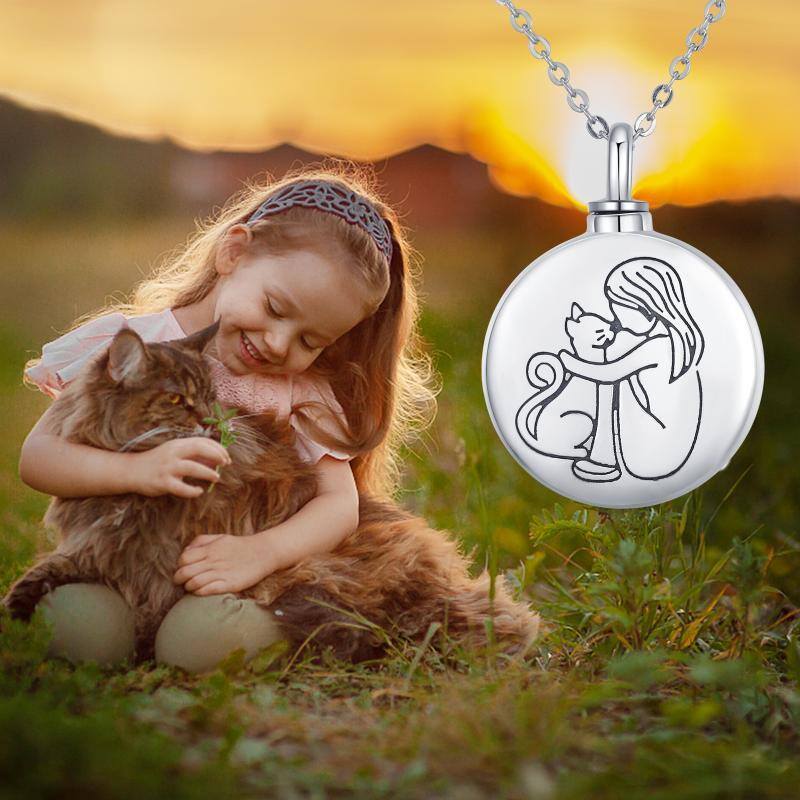 Sterling Silver Cat Urn Necklace for Ashes with Engraved Word-7
