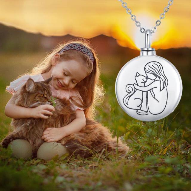 Sterling Silver Cat Urn Necklace for Ashes with Engraved Word-6