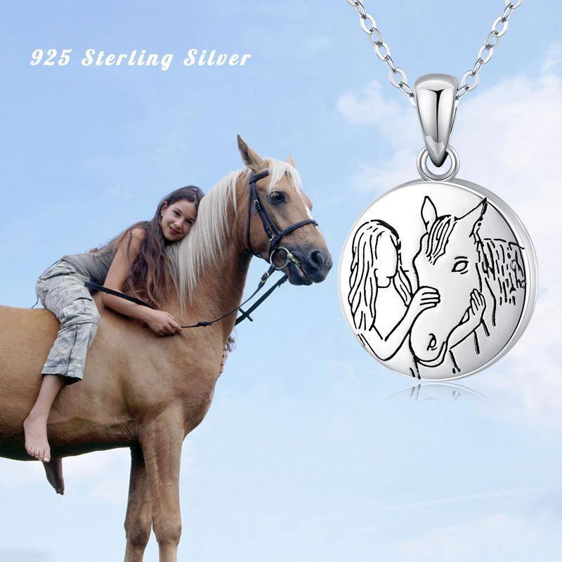 Sterling Silver Horse Personalized Photo Locket Necklace-6