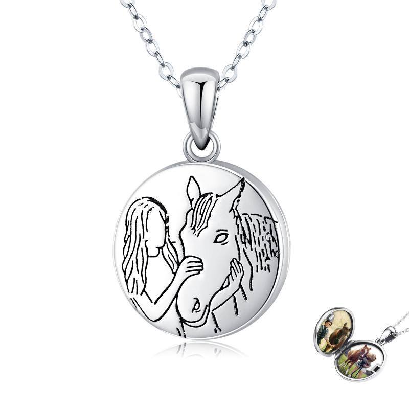 Sterling Silver Horse Personalized Photo Locket Necklace-1