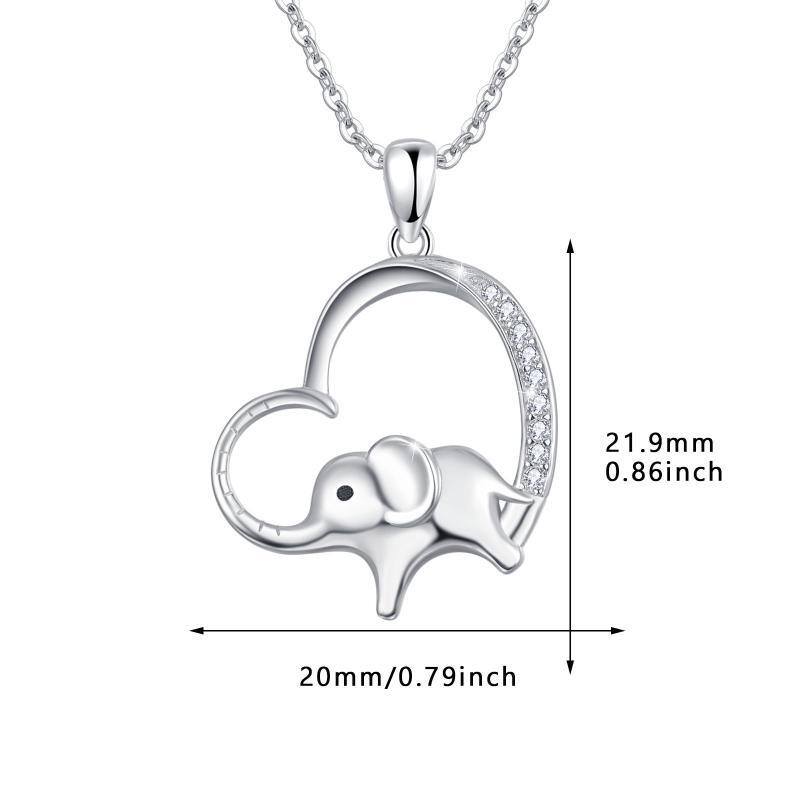 Sterling Silver Circular Shaped Cubic Zirconia Elephant & Heart Pendant Necklace-7