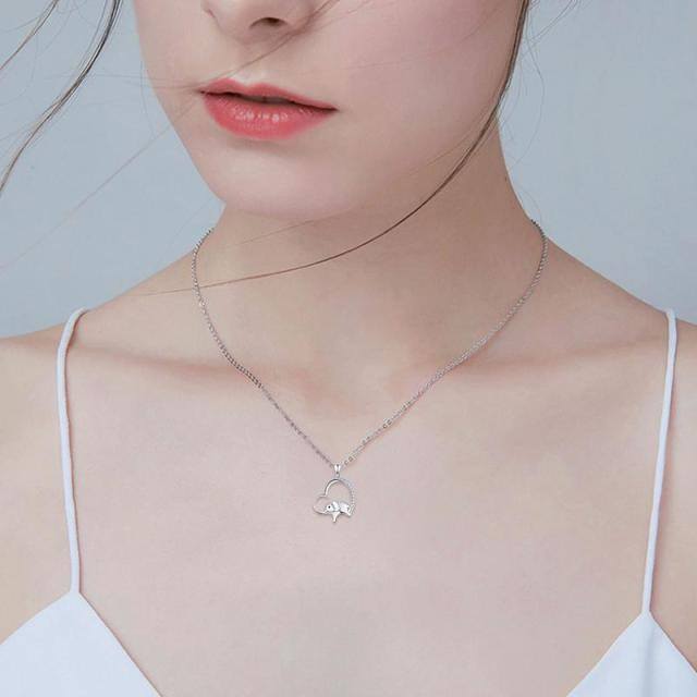 Collier en argent sterling avec pendentif éléphant et cœur en zircon cubique de forme circ-1