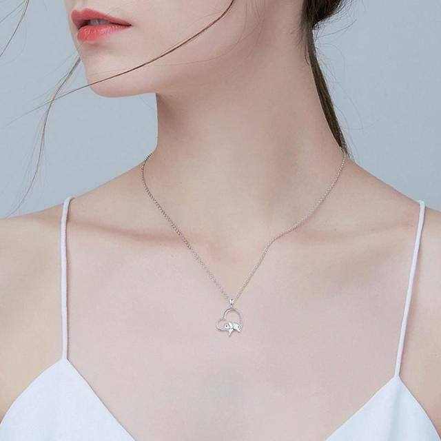 Collier en argent sterling avec pendentif éléphant et cœur en zircon cubique de forme circ-2