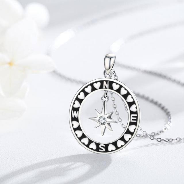 Sterling Silver Circular Shaped Cubic Zirconia Stars Pendant Necklace with Initial Letter E & with Initial Letter N & with Initial Letter S & with Initial Letter W-3