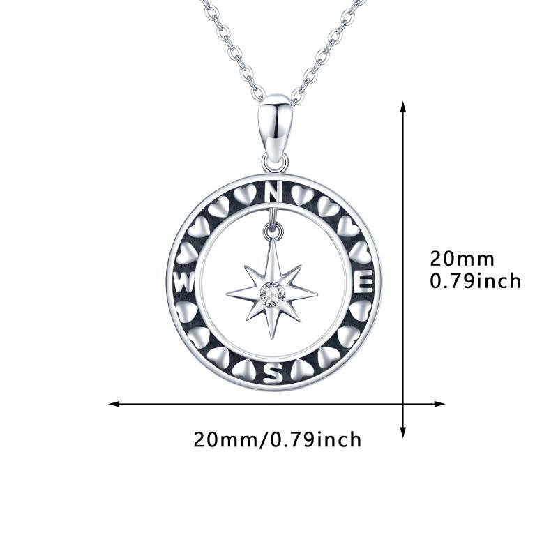 Sterling Silver Circular Shaped Cubic Zirconia Stars Pendant Necklace with Initial Letter E & with Initial Letter N & with Initial Letter S & with Initial Letter W-7