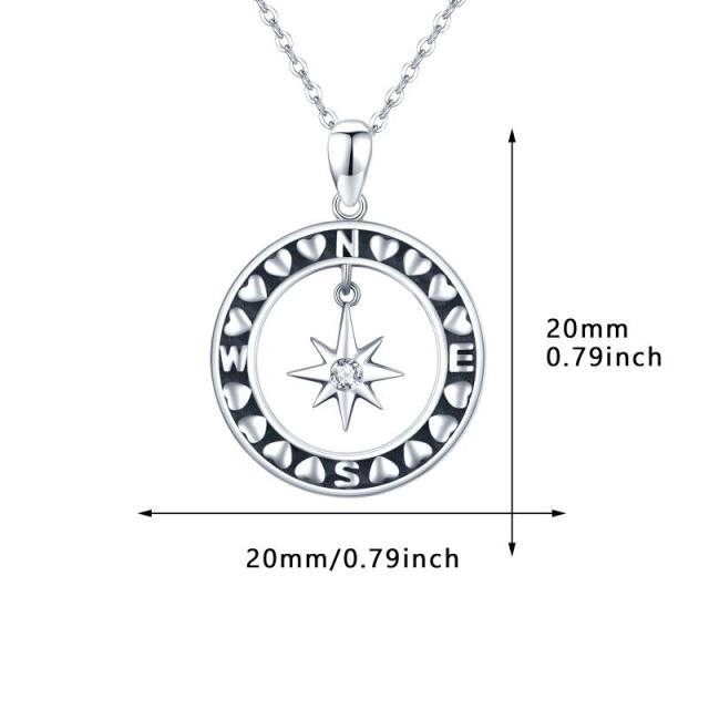 Sterling Silver Circular Shaped Cubic Zirconia Stars Pendant Necklace with Initial Letter E & with Initial Letter N & with Initial Letter S & with Initial Letter W-6