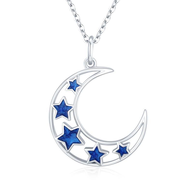 Collar con colgante de luna y estrella en plata de ley para mujer