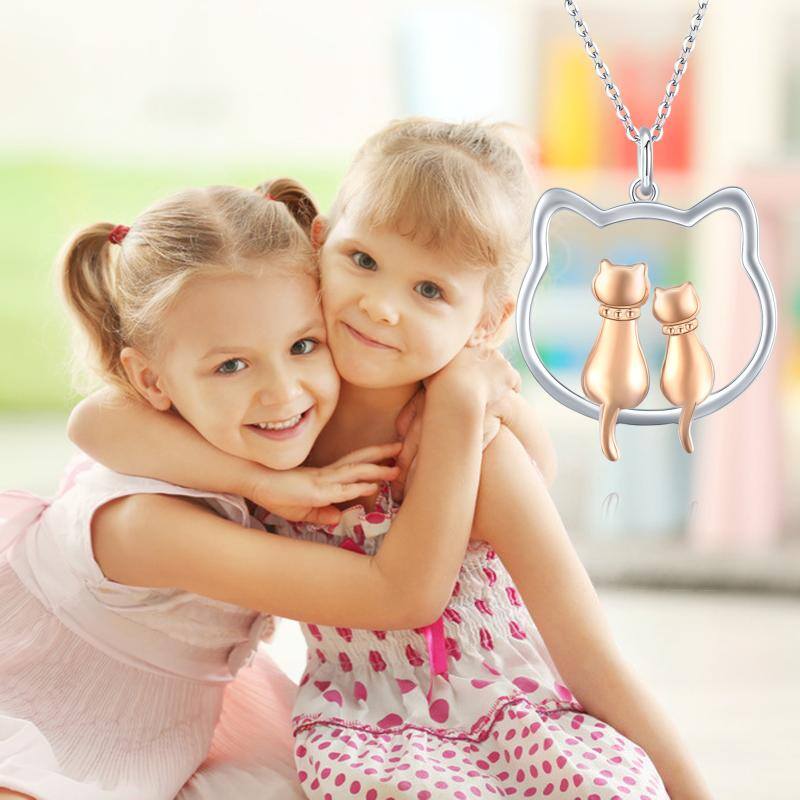 Two-tone Cat Pendant Necklace for Women Kids-5