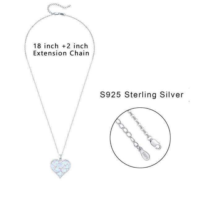 Sterling Silver Opal Heart Pendant Necklace-5